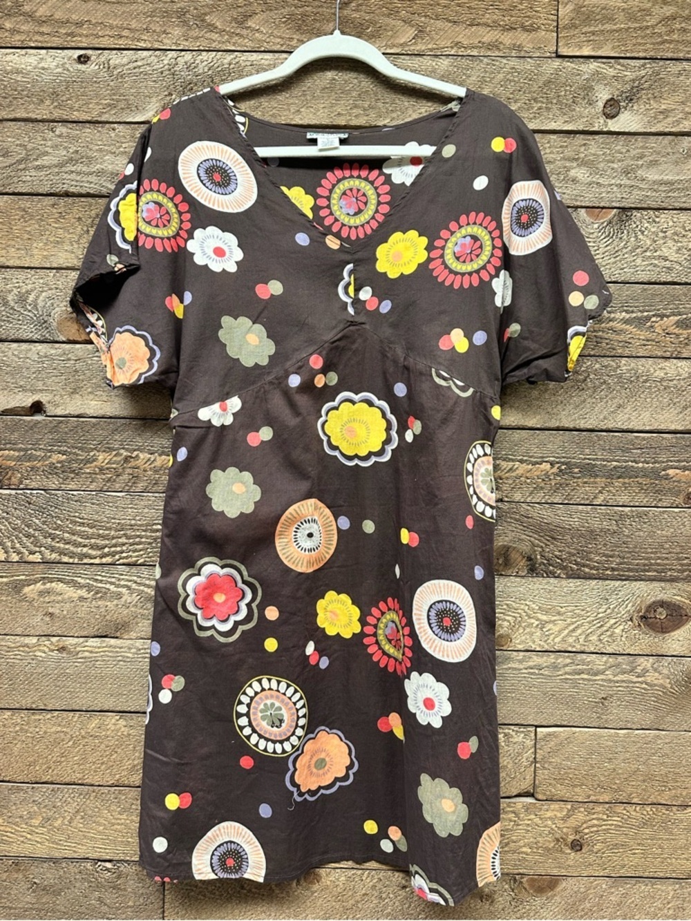 🌼 Blue Plate Printed Cotton Tunic Dress – Size Large – Retro Floral Boho 🌼 - Picture 2 of 4